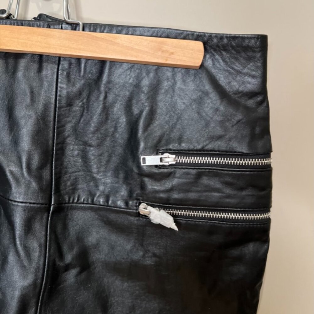 NWT - Zara - Black 100% Lambskin Leather Mini Skirt with Zipper Details - Medium - Picture 9 of 10